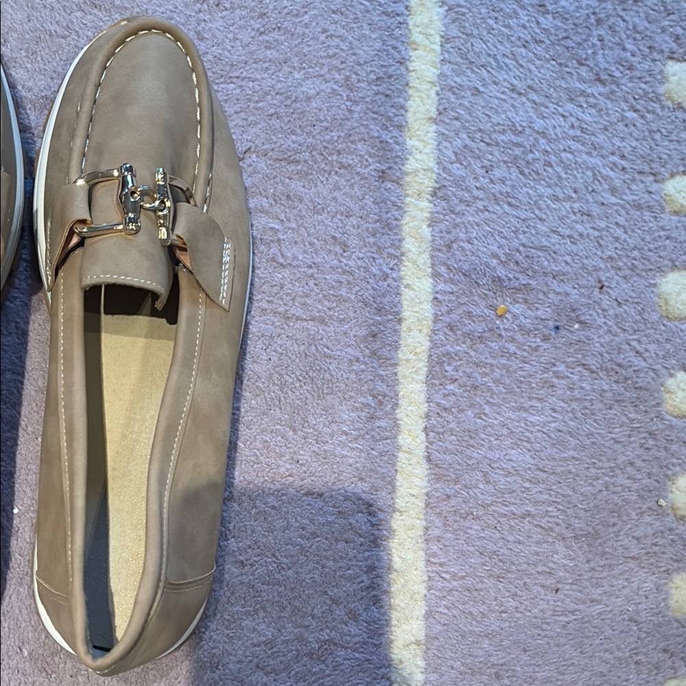 Tan Casual Loafers with Decorative Chain Detail - Picture 2 of 10